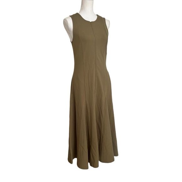Nordstrom Zip Front Sleeveless Ponte A-Line Dress in Olive Extract Medium NEW - Picture 2 of 10